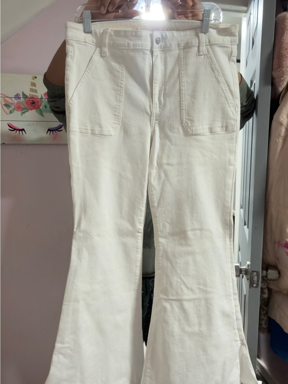 American Eagle Outfitters Cream Flare Pants